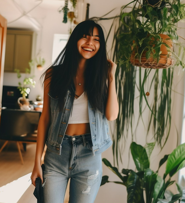 Cheerful Fashionista with a Denim Flair 1